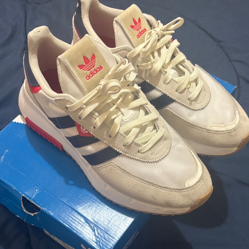 Adidas Men's White and Blue Sneakers